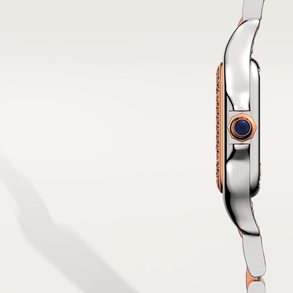 Reloj Panthère de Cartier Tamaño pequeño, movimiento de cuarzo, oro rosa, acero, diamantes