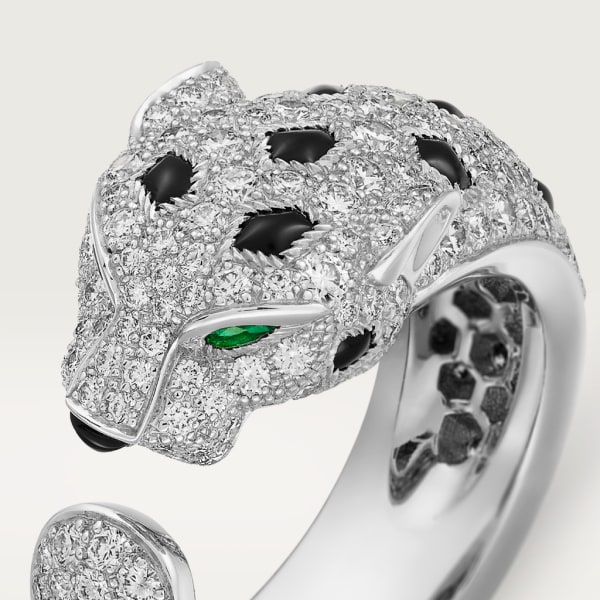 Panthère de Cartier ring, medium model, semi-paved White gold, emeralds, onyx, diamonds