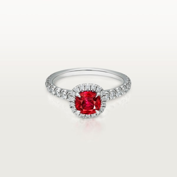Solitario Cartier Destinée, rubí talla cojín, pavé  Platino , rubíes, diamante