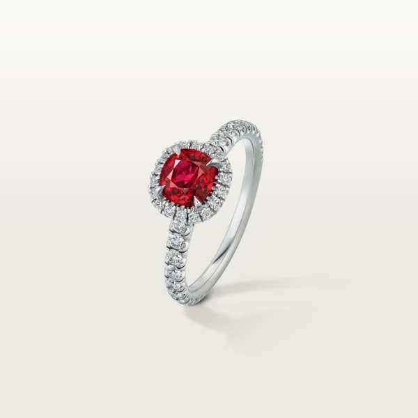 Cartier Destinée solitaire, cushion-cut ruby, paved  Platinum , rubies, diamond