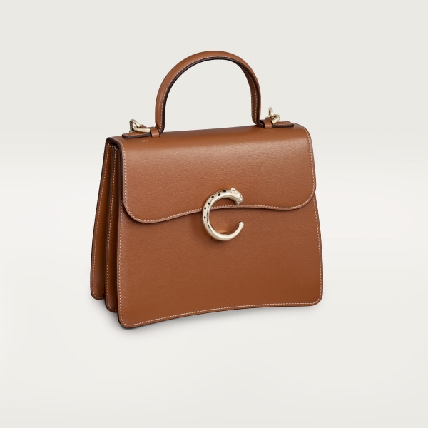 Bolso con asa tamaño pequeño, Panthère de Cartier Piel de becerro caramelo, acabado dorado