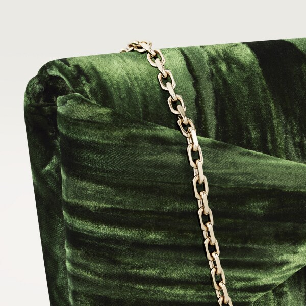 Pochette con cadena, Panthère Graphique de Cartier Terciopelo plisado verde, acabado dorado