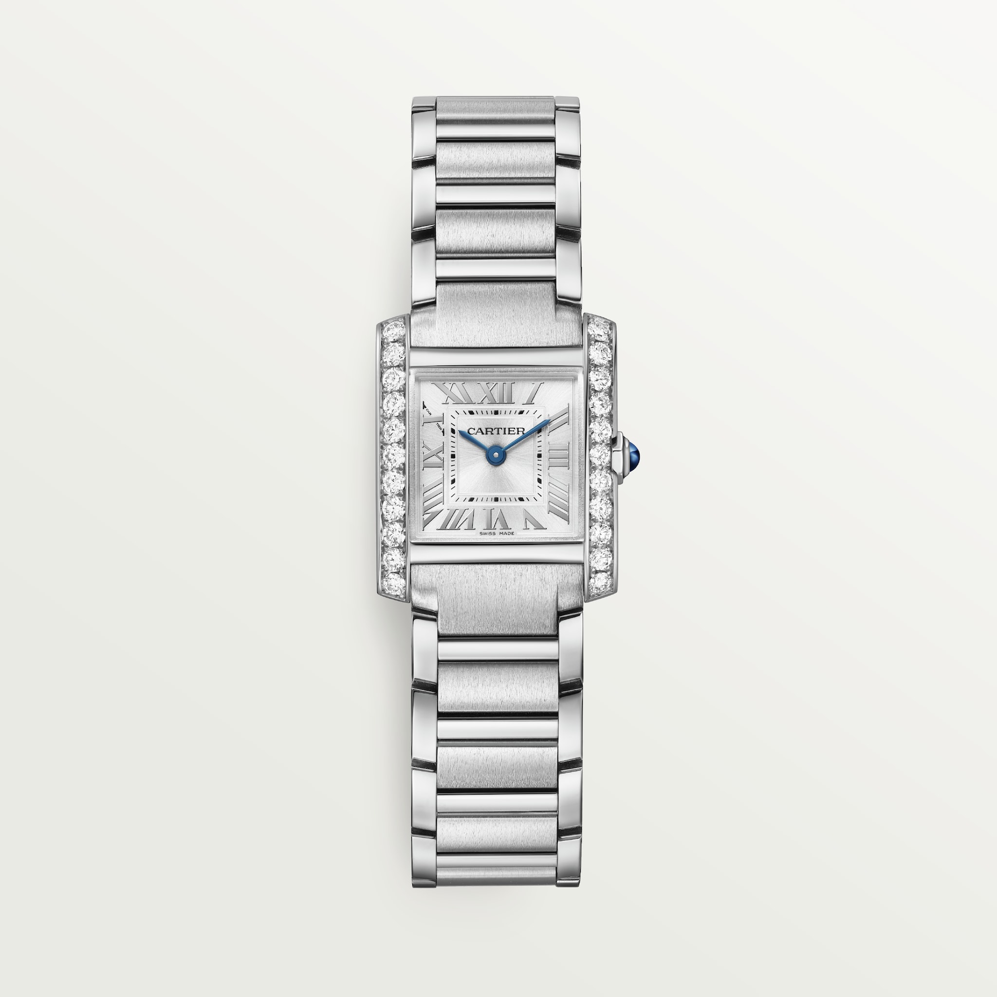 Reloj Tank FrançaiseTamaño pequeño, movimiento de cuarzo, acero, diamantes