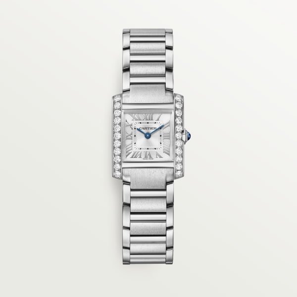 Reloj Tank Française Tamaño pequeño, movimiento de cuarzo, acero, diamantes