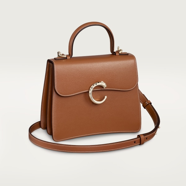 Bolso con asa tamaño pequeño, Panthère de Cartier Piel de becerro caramelo, acabado dorado