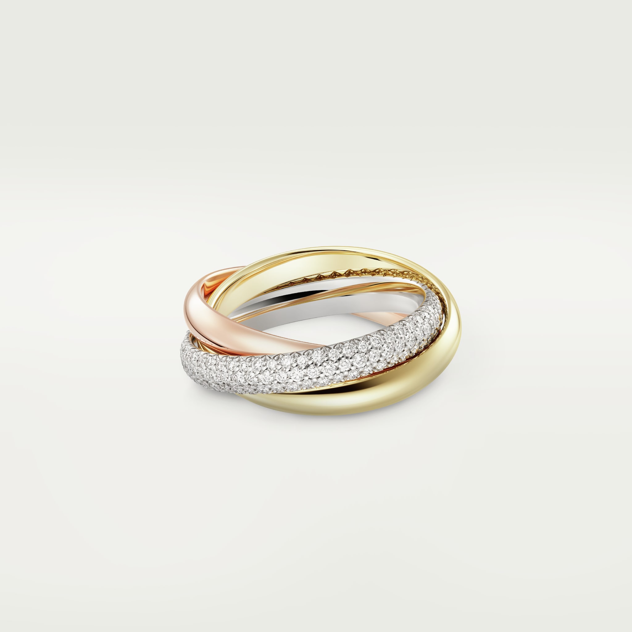Trinity ring, classic model, semi-pavedWhite gold, yellow gold, rose gold, diamonds