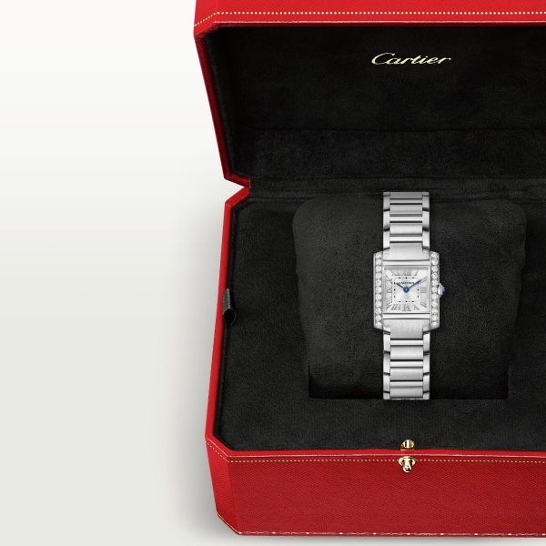 Reloj Tank Française Tamaño pequeño, movimiento de cuarzo, acero, diamantes