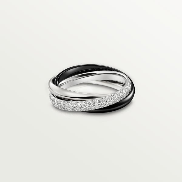 Anillo Trinity, cerámica, tamaño pequeño, semipavé Oro blanco, cerámica, diamantes