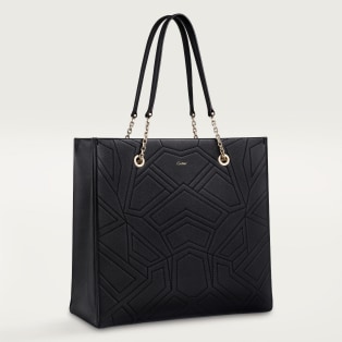 Tote bag, Panthère de Cartier Black grained calfskin, golden finish
