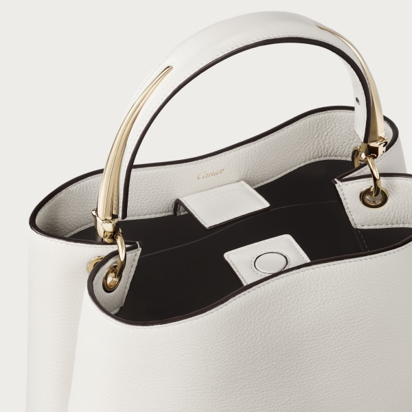 Small model handle bag, Panthère de Cartier Salt white calfskin, golden finish