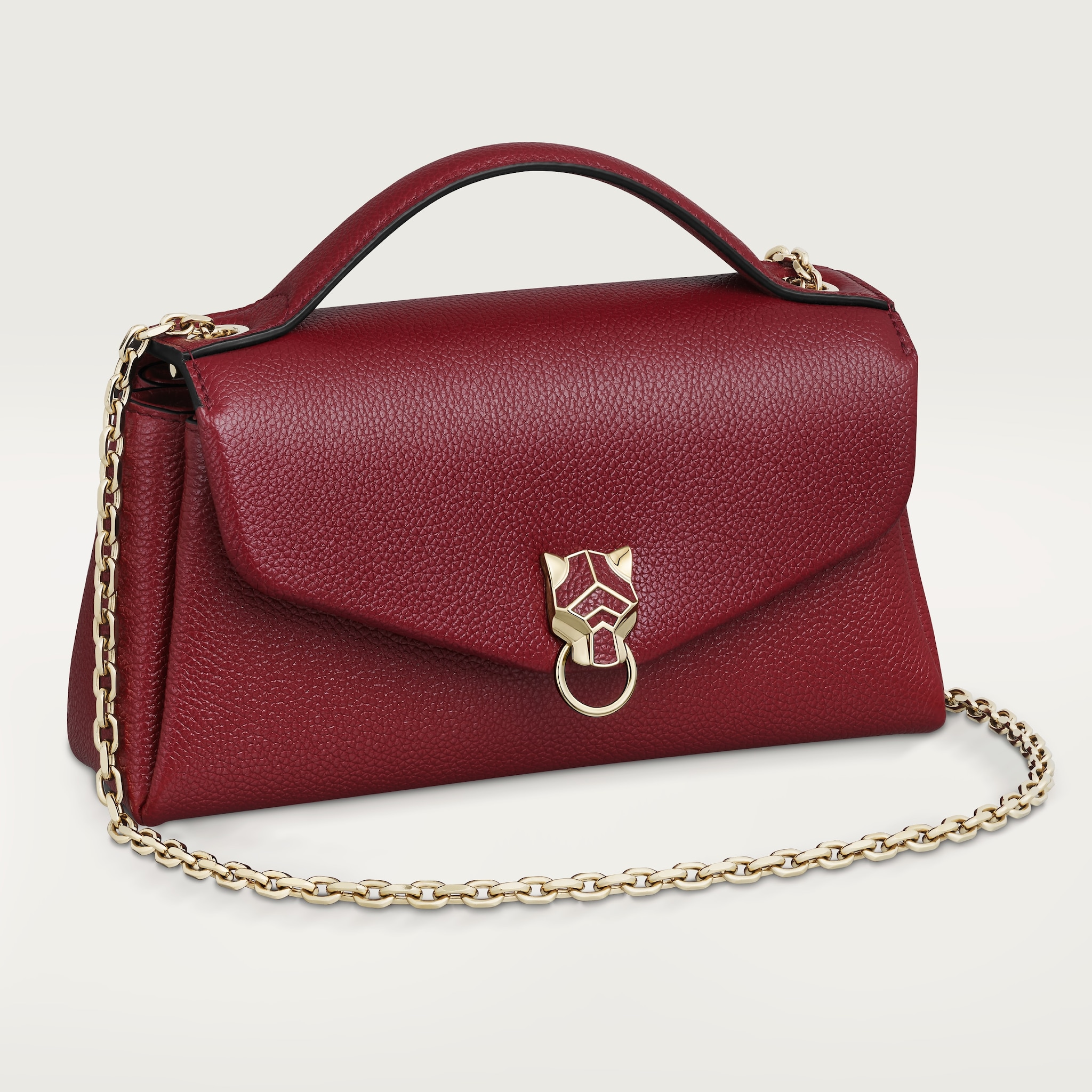 Bolso de cadena tamaño nano, Panthère Graphique de CartierPiel de becerro granulada burdeos, acabado dorado